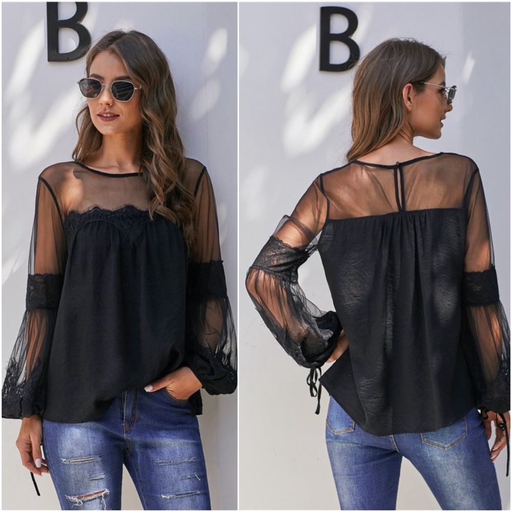VALERIE Sheer Neckline Blouse - Picture 2 of 2